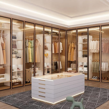 8ft Closet System with Drawers, 99 Inches Walk in Closet Organizer System with 3 Hanging Rods, Adjustable Built in Closets Systems, Sturdy Closets Insert, Easy Assembly, Max Load 1000 Lbs, White
