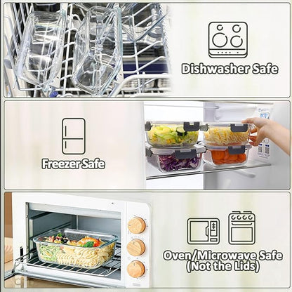[8-Pack,30 oz]Glass Meal Prep Containers,MCIRCO Glass Food Storage Containers,Airtight lunch Containers with Lids, Microwave, Oven, Freezer and Dishwasher, White