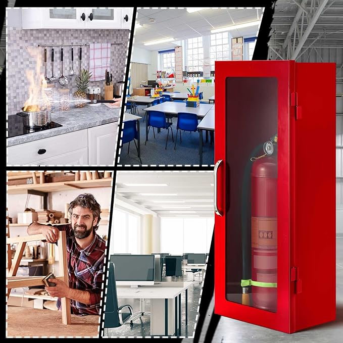 Zonon 4 Pcs Red Fire Extinguisher Cabinet Wall & Surface Mount 24-3/4 H x 10-1/4 W x 6-3/4 D Steel Fire Extinguisher Box Holder Case with Handle for Indoor Outdoor