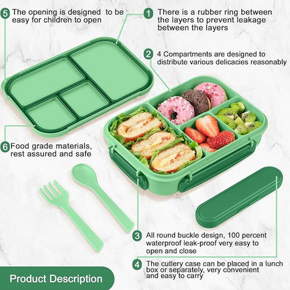 Lunch Box Kids,Bento Box Adult,Leakproof Lunch Containers for Adults/Kids/Toddler,1200ML-4 Compartments bento Lunch box with Utensil,Microwave & Dishwasher & Freezer Safe (Cyan)