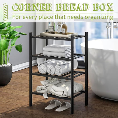 BMOSU 4-Tier Bamboo Small Shoe Rack Premium Stackable Shoe Shelf Storage Organizer for Hallway Closet Living Room Entryway Organizer (Black Bamboo)