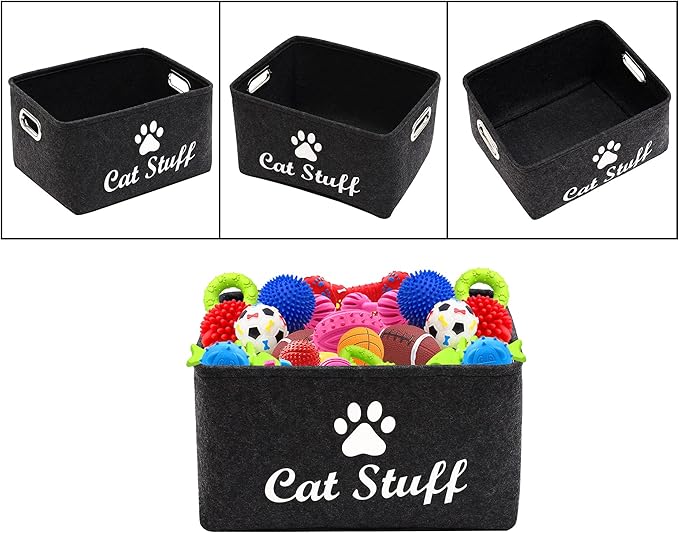Geyecete Cat Apparel & Accessories/Cat Toys/Pet Supplies Storage Basket/Bin with Handles, Collapsible & Convenient Storage Solution for Office, Bedroom, Closet, Toys, Laundry(Dark Grey)