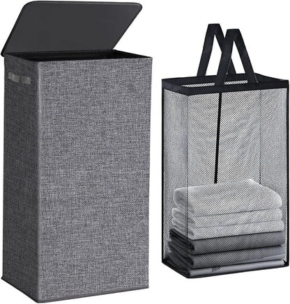Collapsible Laundry Hamper with Lid 100L, Large Laundry Basket with Removable Mesh Bag for Bedroom, Bathroom,Closet, Dorm(Grey)