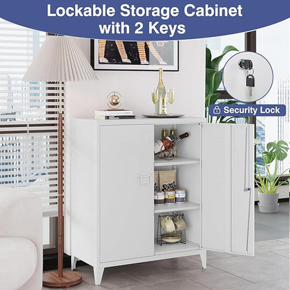 Metal Storage Cabinet,Home Office Cabinet with Doors and Adjustable Shelves,Locking Cabinet with Adjustable Leg Levelers Assembly Required(White)