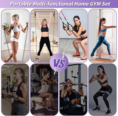 Portable Pilates Bar Kit with Resistance Bands for Men and Women - 3 Set Exercise Resistance Bands - Multifunctional Home Gym - Supports Full-Body Workouts – with Fitness Poster and Video