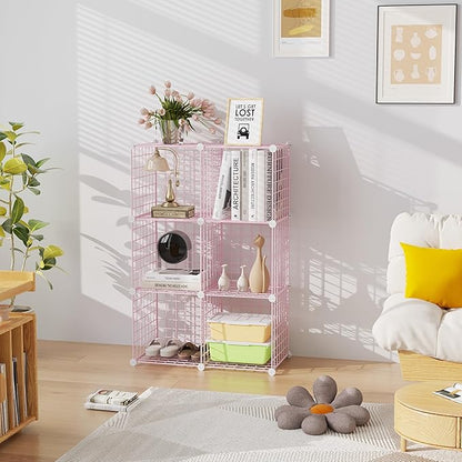 C&AHOME Wire Cube Storage, 6 - Cube Organizer Metal C Grids, Modular Shelves Units, Closet Organizer, Ideal for Home, Office, Living Room, 36.6”L x 12.4”W 36.6”H, Pink UWCS3006P