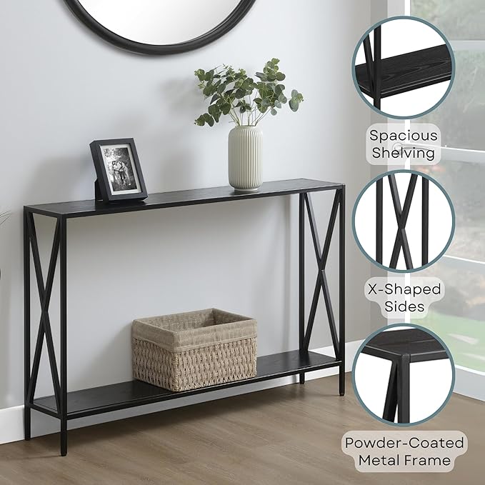 Convenience Concepts Tucson Console Table 47.25" - Modern Sofa Table with Storage Shelf, Entryway Hall Table for Living Room, Black