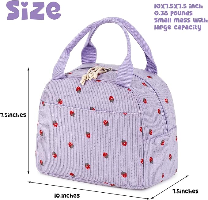 Bluboon Lunch Bag for Women Men Cute Corduroy Lunch Tote Bags Reusable Insulated Lunch Box Large Capacity Reusable Insulated Cooler for Work Picnic or Travel
