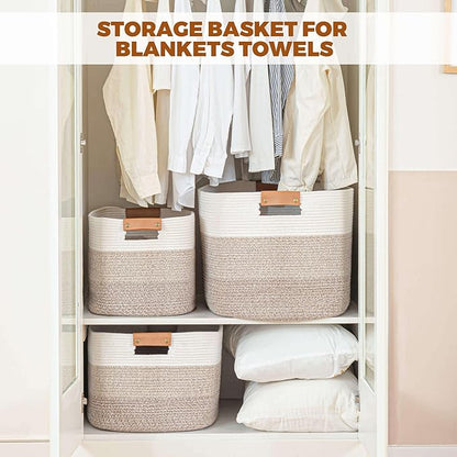 danpinera Rectangle Blanket Storage Basket, Large Blanket Basket Living Room, Nursery Nin for Toys, 50 L Large Woven Storage for Toy Organizing & Laundry, 18.11’’*14.17’’*11.81’’, Gradient Brown