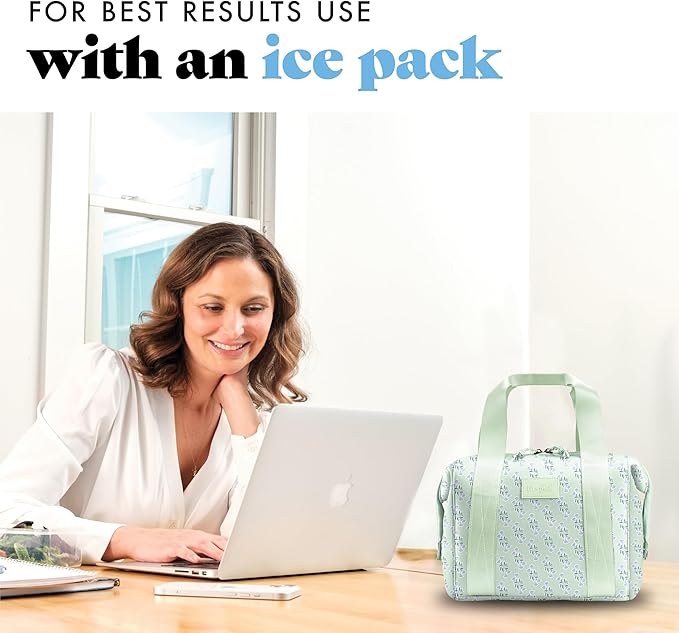 Fit & Fresh Neoprene Lunch Bag For Women, Insulated Womens Lunch Bag For Work, Tear & Stain Resistant Large Lunch Box For Women With Containers and Ice, Machine Washable Remi Bag, Sage Flower