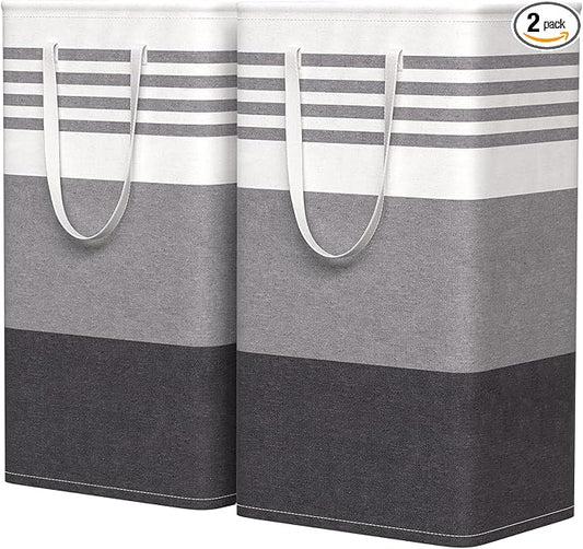 WOWBOX 2 Pack Laundry Hampers Baskets, Freestanding Dirty Clothes Hampers with Reinforced Handles & Cross Stitch & Waterproof Coating, for Laundry Bedroom Bathroom, 2 x 88L