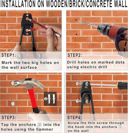 Steel Garage Storage Hooks - 16 Pack Anti-Slip Coating, Heavy Duty Wall Mount Hooks for Hanging Bike, Ladder, Garden Tools