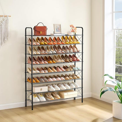 Hoctieon 8 Tier Shoe Rack for Closet, Durable Mesh Style Shoe Rack, Entryway Shoe Shelf, Shoe Storage Organizer for Hallway, Bedroom, Living Room, Wardrobe, Black