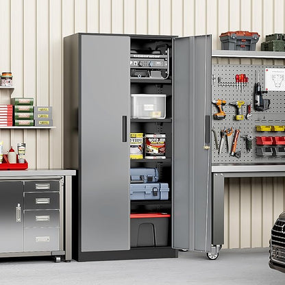 Greenvelly Metal Storage Cabinet with Doors and Shelves, 72" Inch Locking Metal Cabinet,Garage Storage Cabinet for Garage Office School Warehouse (Black Gray)