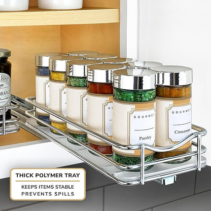 LYNK PROFESSIONAL® Pull Out Spice Rack Organizer for Inside Kitchen Cabinets - 4-3/8 inch Wide - Slide Out Drawer – Chrome Sliding Spice Organization for cabinet - Spice Racks - 1 Tier