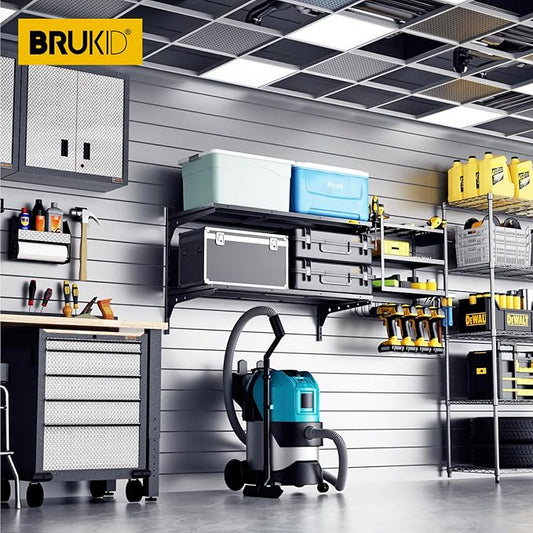 2 Tier 1.3x3ft Garage Shelving Wall Mounted, 15.6x36inch per Shelf Height Cassette Adjustable Floating Shelves(Black)