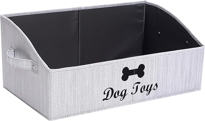 Linen-cotton blend Dog Toy Box - Organize Toys, Blankets, Leashes, Gray