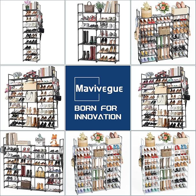Mavivegue 9 Tiers Shoe Rack Tall Shoe Organizer Shoe Storage 50-55 Pairs Vertical Shoe Shelf Large Shoe Rack Organizer Stackable Shoe Racks for Entryway, Closet, Garage, Bedroom,Cloakroom - White
