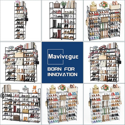 Mavivegue 9 Tiers Shoe Rack Tall Shoe Organizer Shoe Storage 50-55 Pairs Vertical Shoe Shelf Large Shoe Rack Organizer Stackable Shoe Racks for Entryway, Closet, Garage, Bedroom,Cloakroom - White