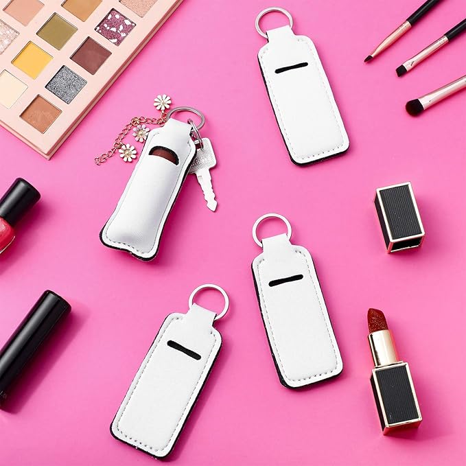 Hicarer Sublimation Lipstick Holder Keychain Bulk Blank Lipstick Neoprene Clip-on Sleeve Travel Key Ring Holder