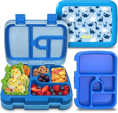YOLAY Bento Box for Kids Lunch Box Leak-Proof, 5-Compartment Lunch Box Kids for Ages 3-10, Durable with Anti-Slip Base, Suitable for Schools, Outdoor and Travel (Mermaid) (Dino)