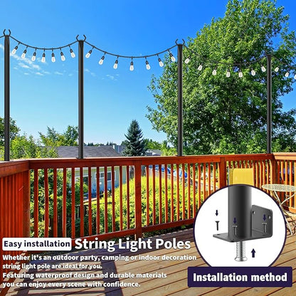 AILBTON 6 Pack 5Ft String Light Poles,Light Poles for Outside String Lights,Outdoor Light Poles with Fence Bracket,Metal Pole Stand for Patio,Backyard,Deck