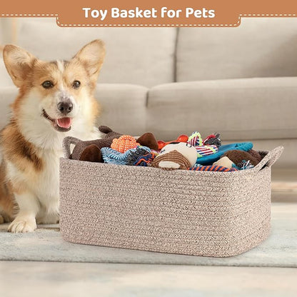 Large Empty Gift Baskets for Baby Shower, 16.5" L x 12.6" W x 7" H Cute Woven Storage Basket with Gift Bags and Ribbons, Small Rope Toy Basket with Handles, Cat Dog Pet Toy Organizer - Brown