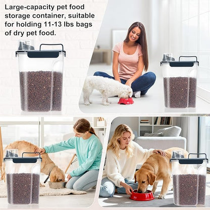 10-13 Lbs Upgrade Capacity Dog Cat Food Storage Container, Pet Dog Treat Container, Airtight, Clear Bucket Body, With 2-Cup Scoop, Handle, Large Nozzle, 4-Safety Buckles, Easy to Clean, Blue