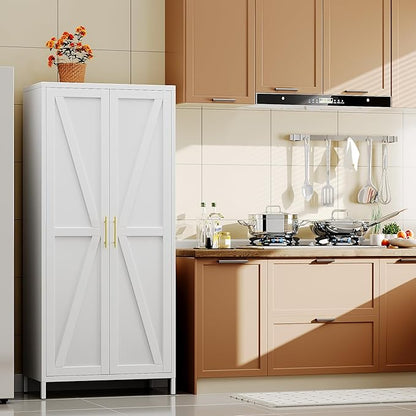 Aobabo 2 Door Metal Wardrobe Cabinet with Hanging Rod, Metal Wardrobe Closet with 2 Adjustable Shelves, Storage Lockers for Home,Office,Installation Required, White
