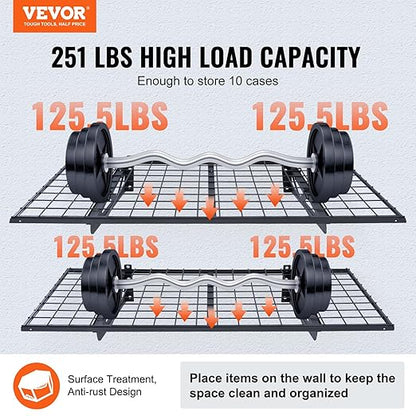 VEVOR Heavy Duty Wall Mounted Shelves, 2 x 4 ft, 2 Pack, 502 lbs Load Capacity, Suitable for Shop, Shed, Garage Storage