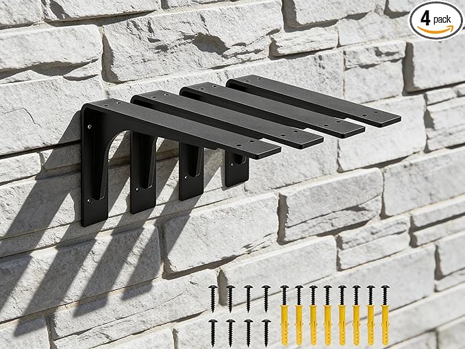 8 inch x 4.7 inch Shelf Support Bracket Heavy Duty, L Shelf Brackets ,max Load 300lbs, , Metal Brackets for Shelves, Counter Bracket ,Corner Brace,Pack of 4. (8 "x 4.7 " Supporting Bar)