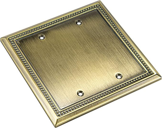 Henne Bery Sunken Pearls Heavy Duty Decorative Wall Plate Switch Plate Outlet Cover (Double Blank, Antique Brass)