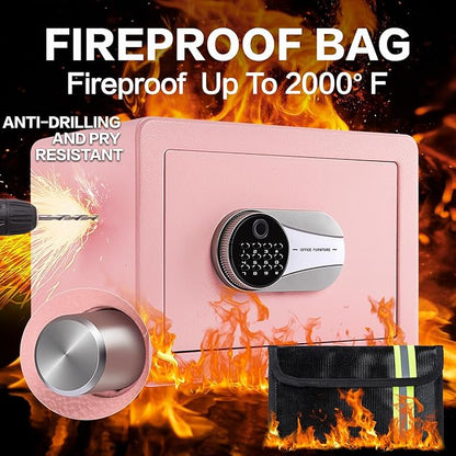 0.6 Cubic Feet Biometric Safe, Fingerprint Safe W/Fireproof Bag, Removable Shelf, Alarm System, Digital Electronic Money Box for Cash, Document, Home, Hotel Use,Pink, 9.84"D x 13.78"W x 9.84"H