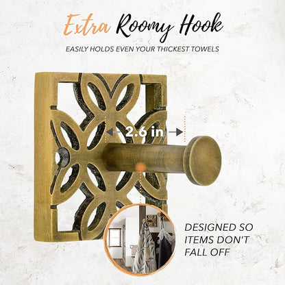 Autumn Alley Two Brass Hooks, Bathroom Towel Hook, Robe Hook Wall Mounted - Decorative Wall Hooks for Towel, Robe, Cast Coat and Door Hook for Bathroom Modern Unique Style, 2 Pack