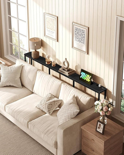 78.7" Narrow Console Table with Power Outlet 7.1" Skinny Sofa Long Behind Couch Table with Charging Station for Hallway, Living Room Black TXG20UBB
