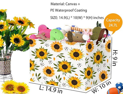 Sunflower Empty Gift Storage Basket Collapsible Canvas Baby Toy Bin Decor(Yellow)