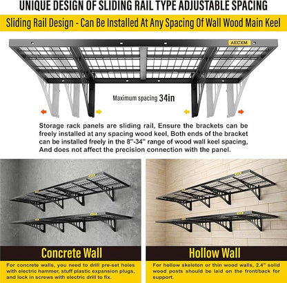 2x3ft 4Pack Wire Shelving Unit Heavy Duty Garage Storage Shelves Wall Mounted Black 1120lbs Load Capacity（24-inch-by-36-inch）
