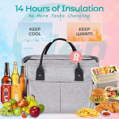 KIPBELIF Cute&Classy Roomy Insulated Lunch Bags for Women - Stylish & Functional Large Tote Adult Lunch Box for Working & Picnic(Extra Large,Gray)