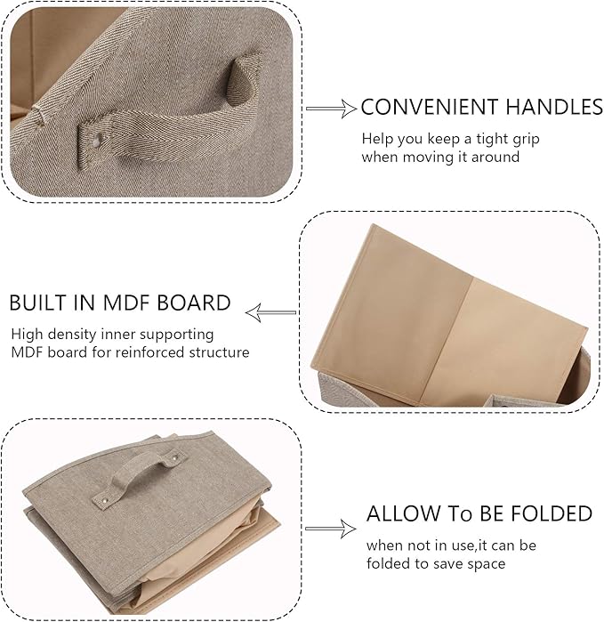 Geyecete dog toy basket Large dog toy bin dog toy box storage box - Foldable Fabric Trapezoid Organizer Boxes with Handle, Collapsible Basket for Dog Toys (KhakiStripe-DOG)