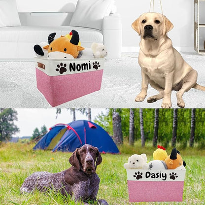 Personalized Dog Toy Basket Large Custom Dog Toy Box Foldable Dog Gift with Pet's Name for Clothing,Stuff