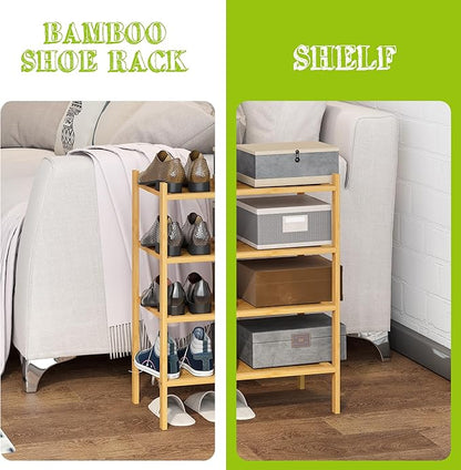 BMOSU 4-Tier Bamboo Small Shoe Rack Premium Stackable Shoe Shelf Storage Organizer for Hallway Closet Living Room Entryway Organizer(Natural)