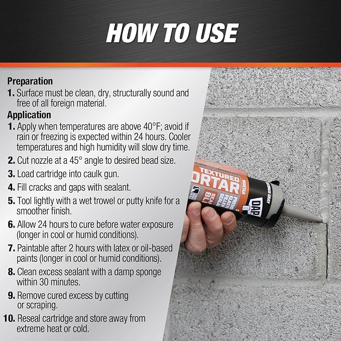 DAP Textured Mortar Premium Elastomeric Latex Filler & Sealant, Gray, 10.1 Oz (7079810082)