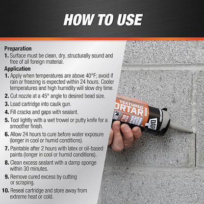 DAP Textured Mortar Premium Elastomeric Latex Filler & Sealant, Gray, 10.1 Oz (7079810082)