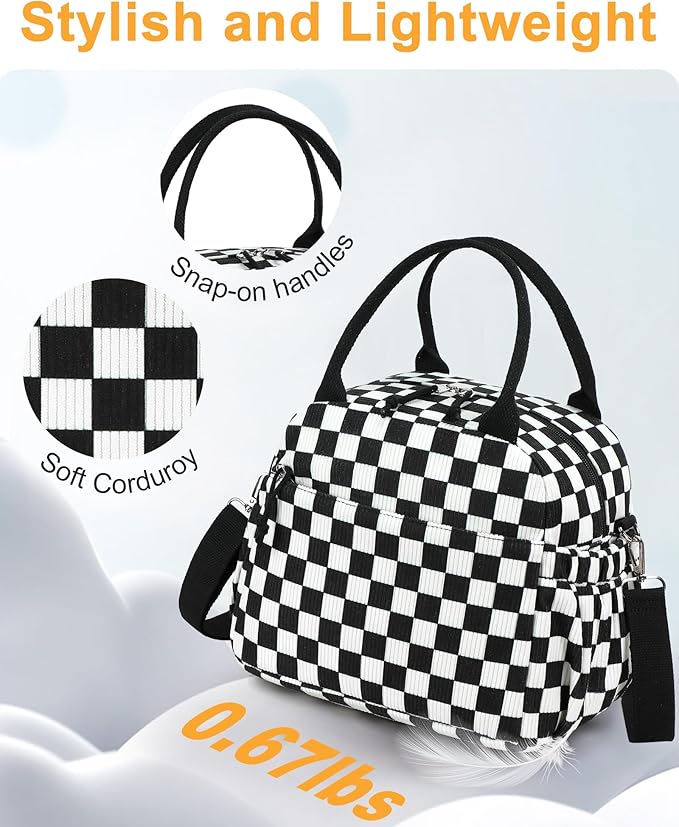 Bluboon Lunch Bag for Women Cute Corduroy Lunch Tote Bags with Shoulder Strap Reusable Insulated Lunch Box Large Capacity Reusable Insulated Cooler for Work Picnic or Travel (13L)