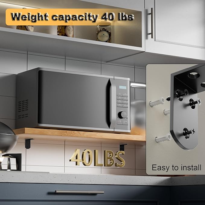 Alise 4Pcs Shelf Brackets Black, Stainless Steel Floating Shelf Brackets Corner Brackets, L Brackets for Shelves, 90 Degree Angle Bracket, Heavy Duty Shelf Brackets for Wood Furniture (2.56X2.56 in)