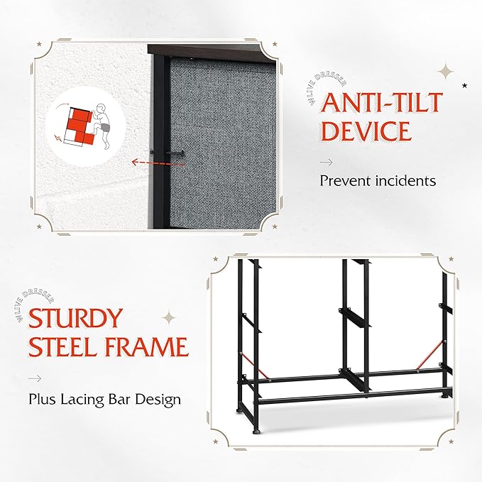 WLIVE Fabric Dresser for Bedroom, 6 Drawer Double Dresser, Cloth Dresser with Fabric Bins, Chest of Drawers for Closet, Living Room, Hallway, Dark Grey