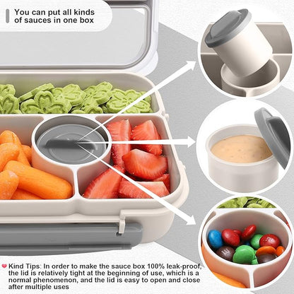 Bento Box Adult Lunch Box Kids,Lunch Containers for Adults/Kids/Toddler,5 Compartments Bento Lunch Box with Sauce Vontainers,Microwave & Dishwasher & Freezer Safe,BPA-Free(White)