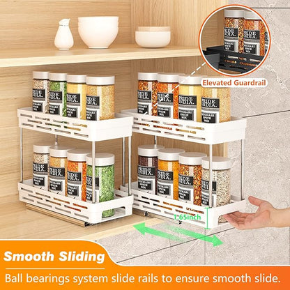 Pull Out Spice Rack Organizer for Cabinet, 3 Packs Slide Out Spice Racks Organizer, Spice Cabinet Organizers, Cabinet Size Need:12'' Highx11'' Deepx5'' Wide,Each Tier Hold 10 Spice Jar - 2 Tier, White