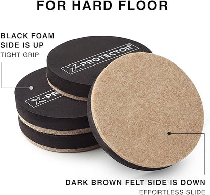 X-Protector Furniture Sliders - 8 PCS 3 1/2" - 4 Furniture Sliders Hardwood Floors & 4 Furniture Sliders for Carpet - Moving Pads for All Floor Types! Reusable Sliders to Move Furniture Easily!