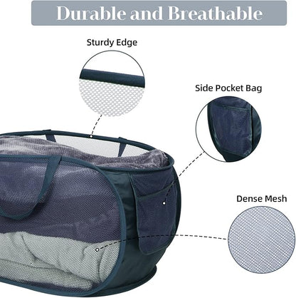 4 Pack Collapsible Laundry Baskets, Foldable Laundry Basket with Pocket, Durable Pop Up Hampers, Reinforced Handles Dirty Clothes Hamper for Laundry, Bedroom, Bathroom, Dorm, Travel or Camping Navy